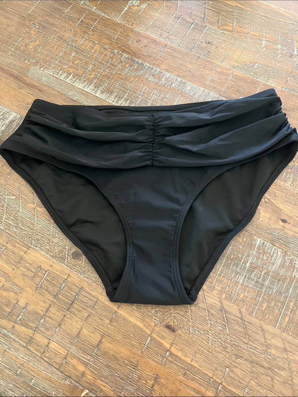 Black Women's Ruched Fold-Over Bikini Bottom